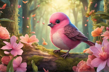 Cute Pink Bird In His Adventure