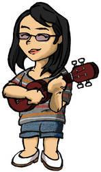 Caricature of my friend Aurie with ukulele