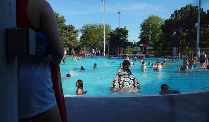 Dress floats in pool