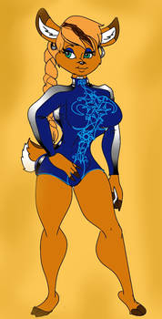 Captain Jenny in a blue leotard
