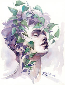 A man with ivy, WATERCOLOR portrait painting