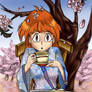 Lina behind tea drinking