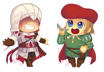 Ezio and Leo chibis