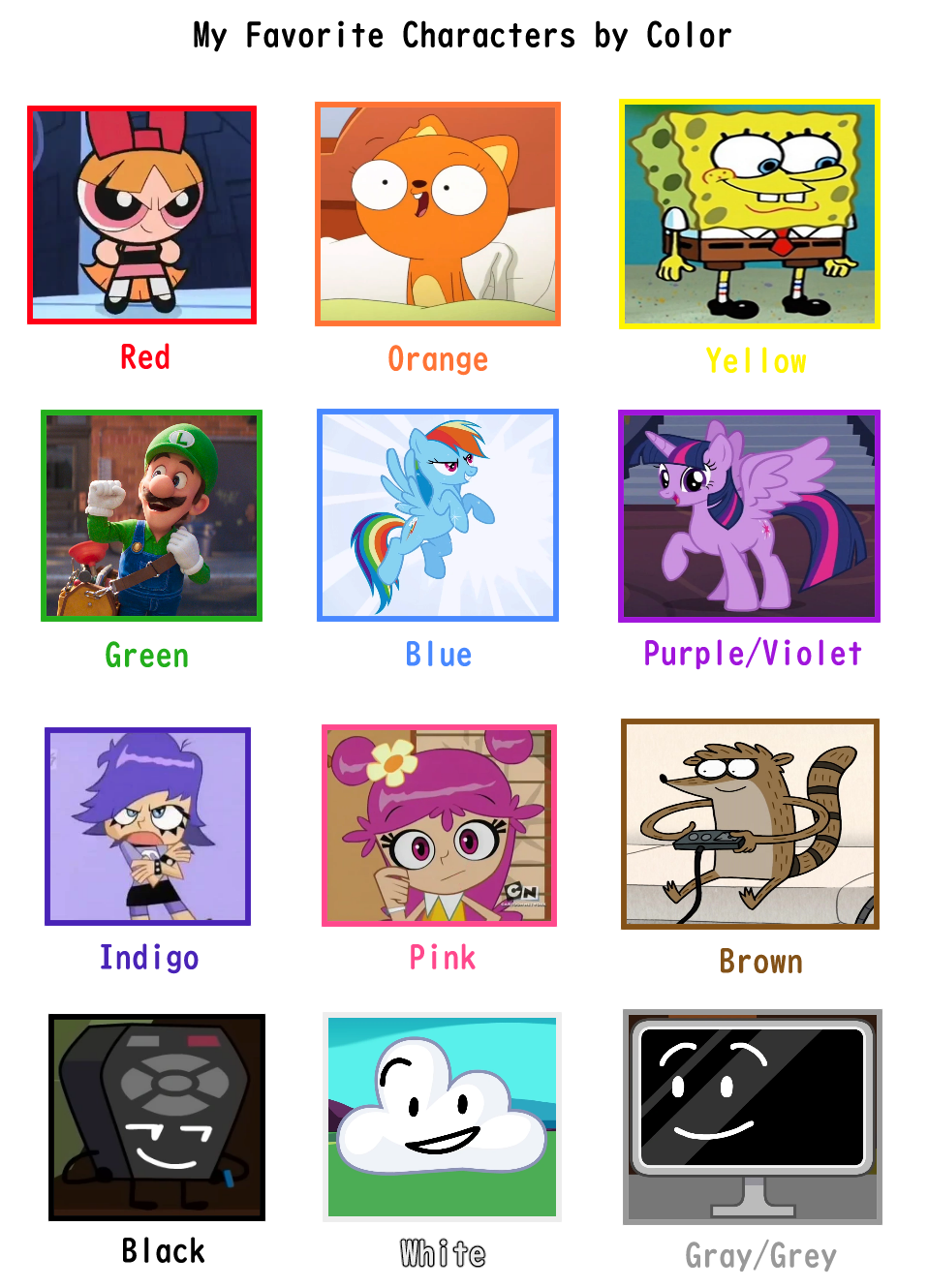 My Favorite Characters By Color by DudePivot47 on DeviantArt