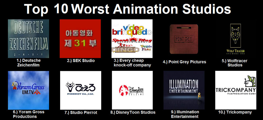 Top 10 Worst Animation Studios by Cyborglynx1999 on DeviantArt