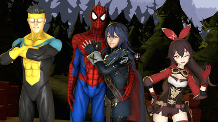 Lucina and Spider-Man with Invincible and Amber by LucinaSpidey35