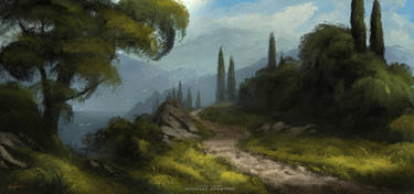 Digital Painting Art - Old Italian Landscape