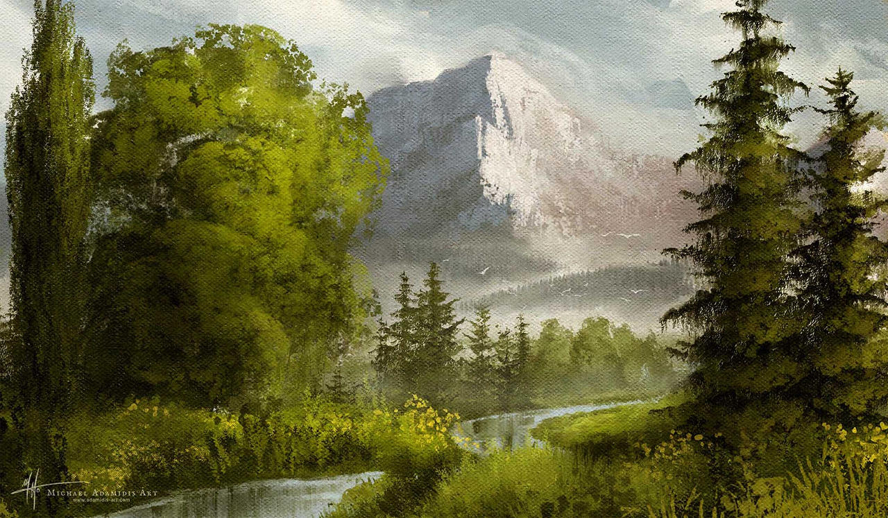 Digital Art Painting Mountainscape With Trees By MichaelAdamidisArt digital-art-painting-mountainscape-with-trees-by-michaeladamidisart