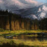 Landscape with mountains - digital painting