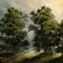 Digital art painting - Three Trees at evening