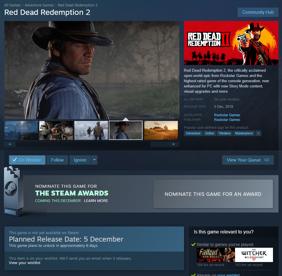 Red Dead Redemption 2 is now available on Steam