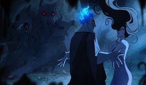 Hades is showing Eris his doggo