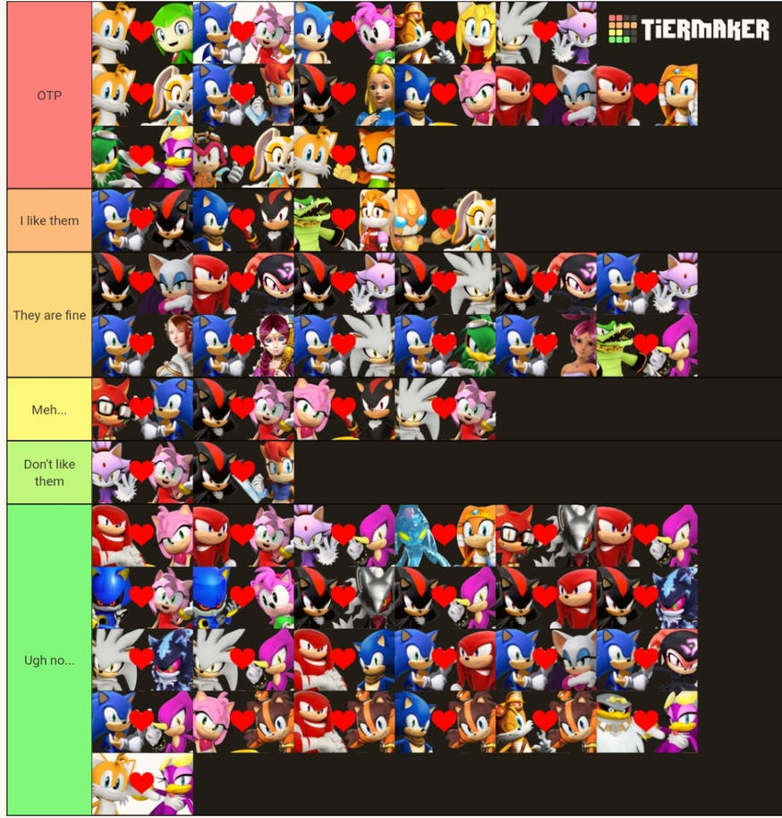 Sonic Characters Deviantart Sonic Characters Shipping TierMaker by STH-Fan250 on DeviantArt