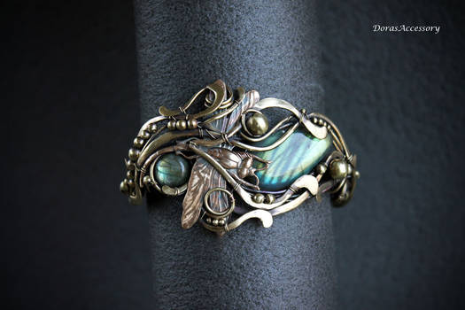 Brass bracelet with labradorite Dragonfly