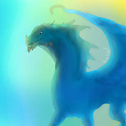 A blurry blue dragon