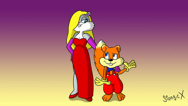 Conker and Berri as Roger and Jessica Rabbit