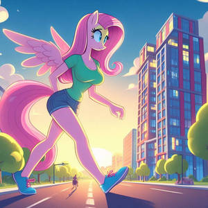 Fluttershy going for a jog (AI)