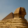 A sphinx and a pyramid