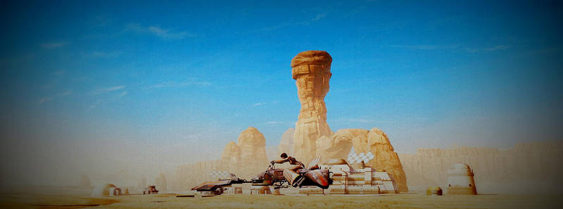 Jedi Rides on A Speeder Tatooine LandScape