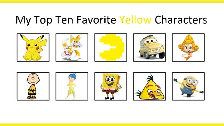 My Top 10 Favorite YELLOW characters by Cool94epictoons on DeviantArt