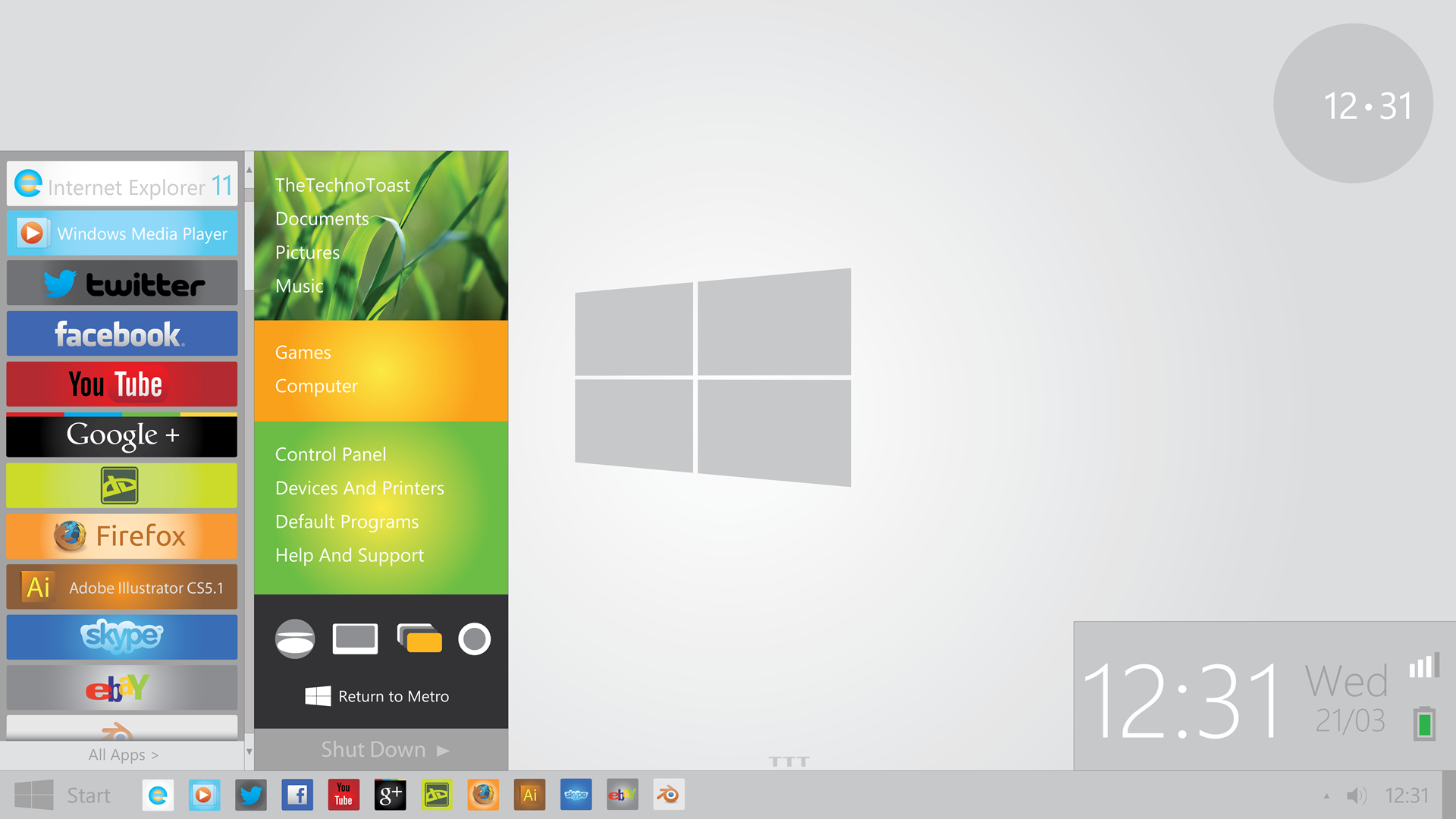 Windows 8 Metro Desktop Concept 2 - Start Menu