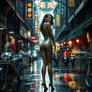 Cyborg woman stunningly beautiful in crystal dress