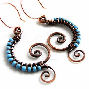 Turquoise Glass Wire Wrapped Spiral Earrings