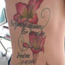 Lettering and three flowers