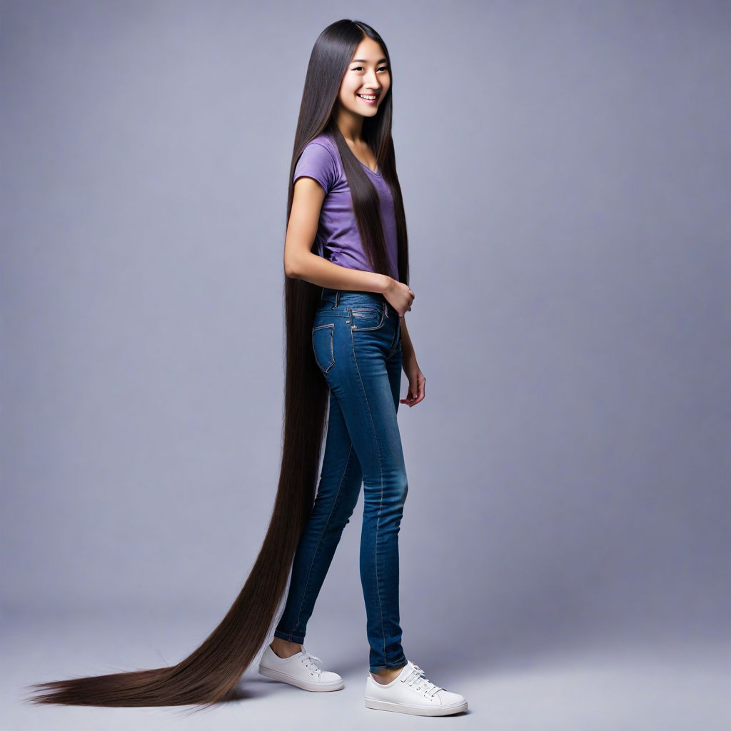 Teenage Asian Girl with Floor Length Hair
