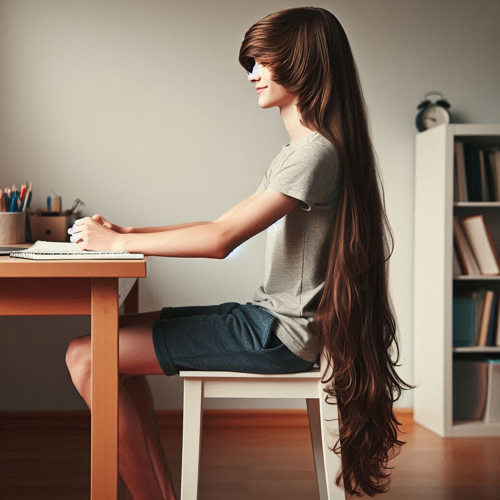 Studying + Long Wavy Hair