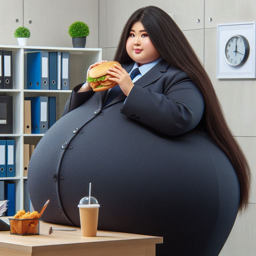 The boss is rather rotund with a huge belly.