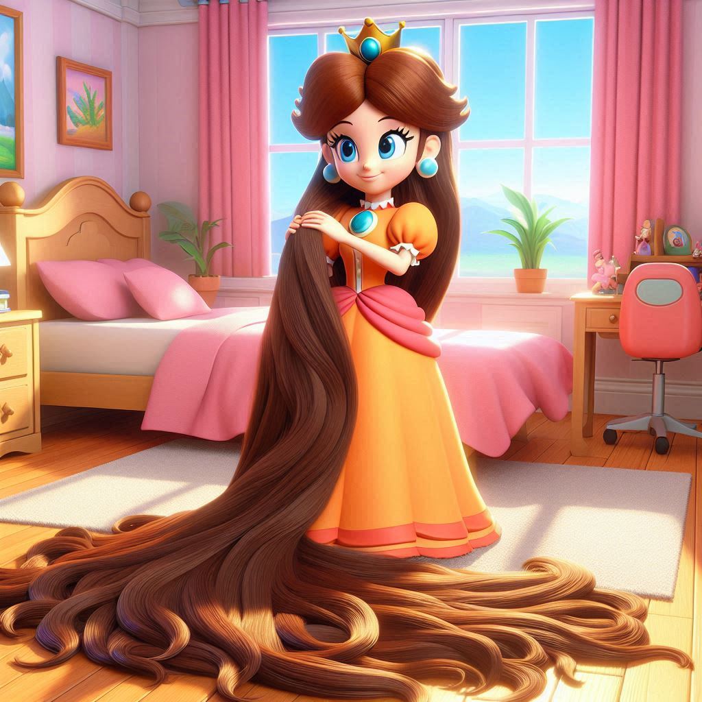 Princess Daisy lets her hair grow.