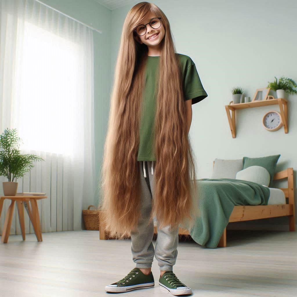 11-year-old boy with Knee Length Hair