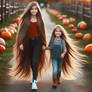 The Rapunzel Siblings walking in the Pumpkin Patch