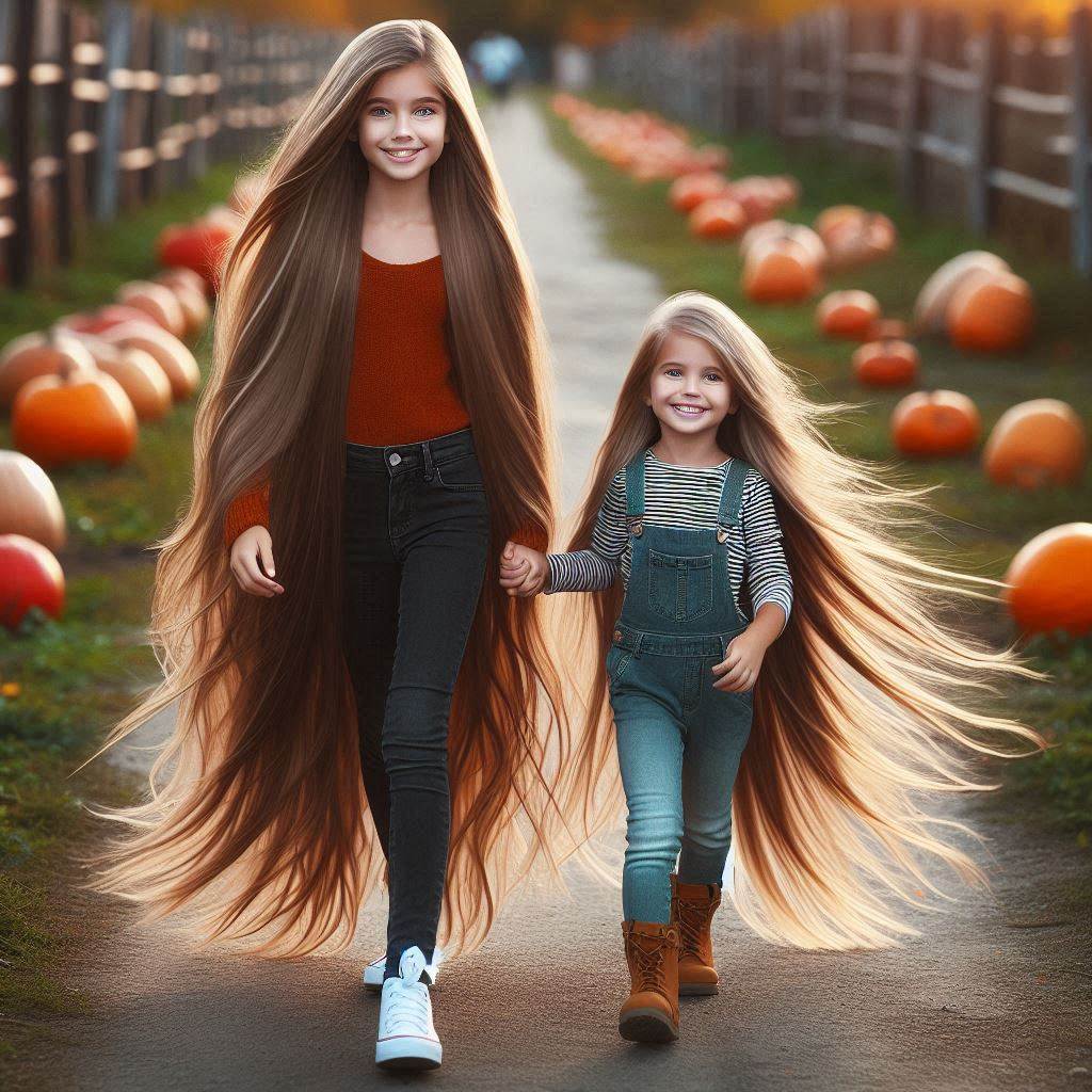 The Rapunzel Siblings walking in the Pumpkin Patch