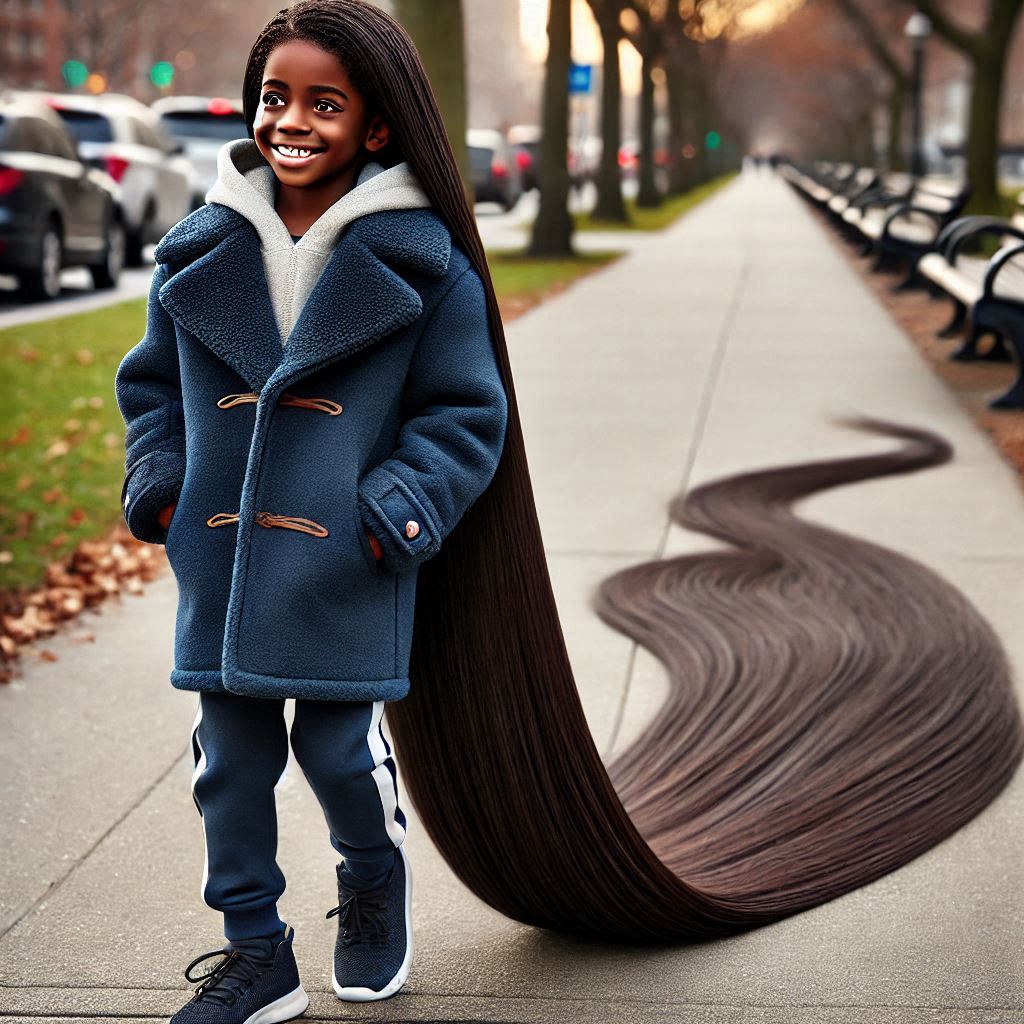 The Boy with Very Long Hair in Winter