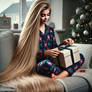 12 year old girl opening her Christmas gift