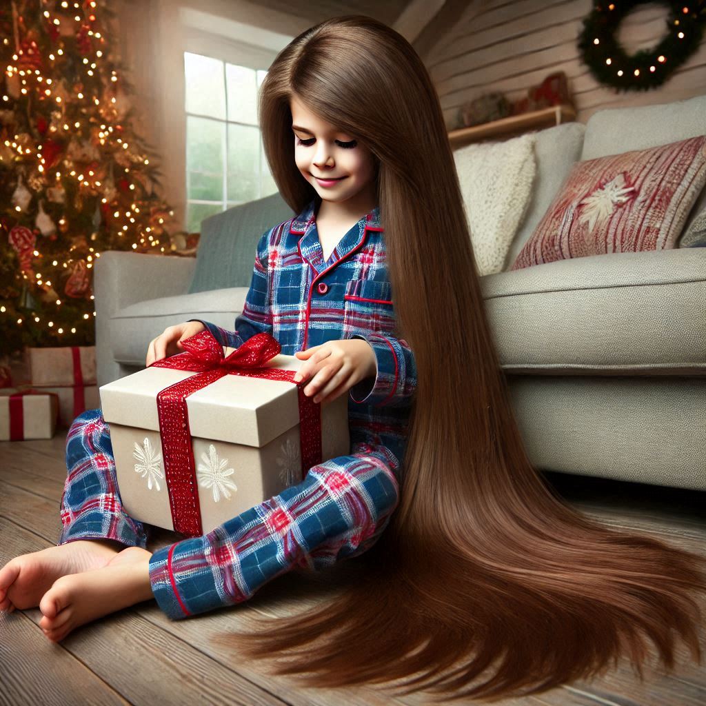 7 year old boy opening his Christmas present