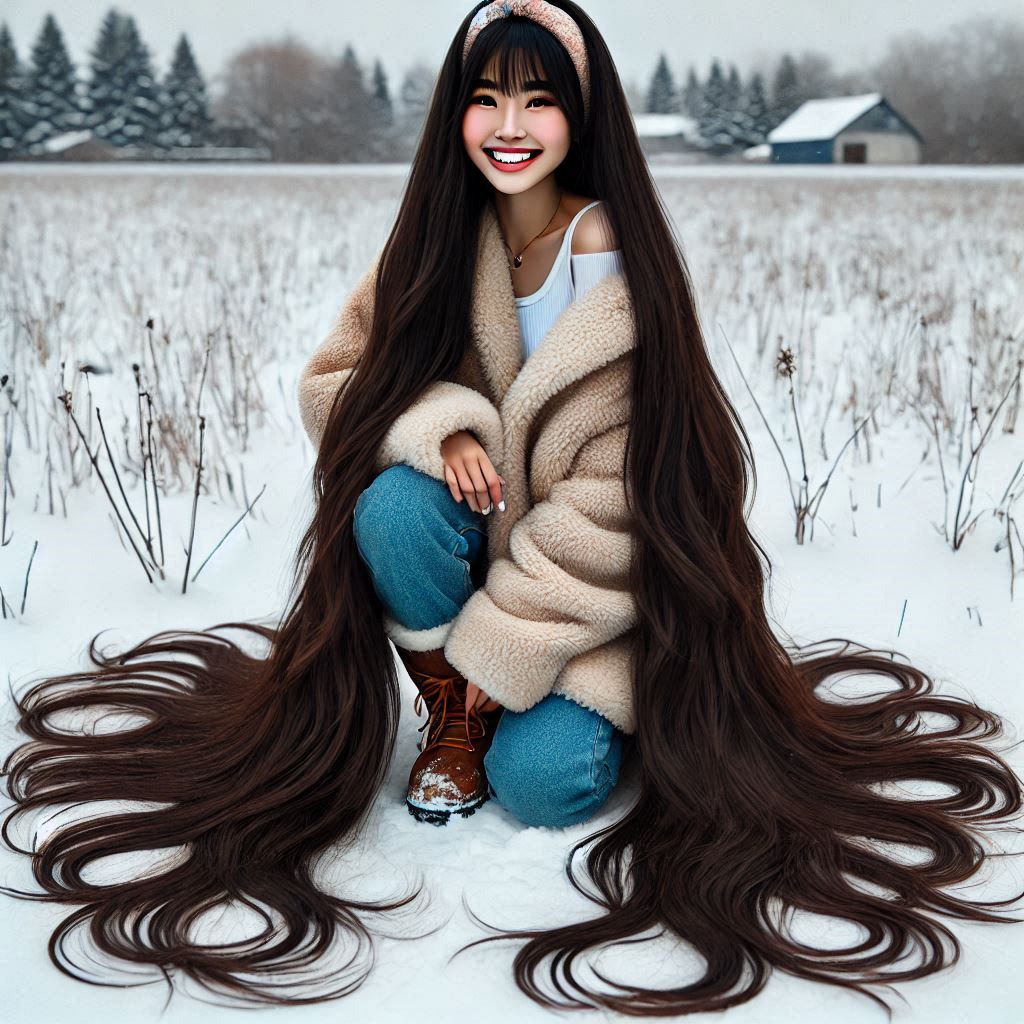 Having Fun in the snow with my super long hair