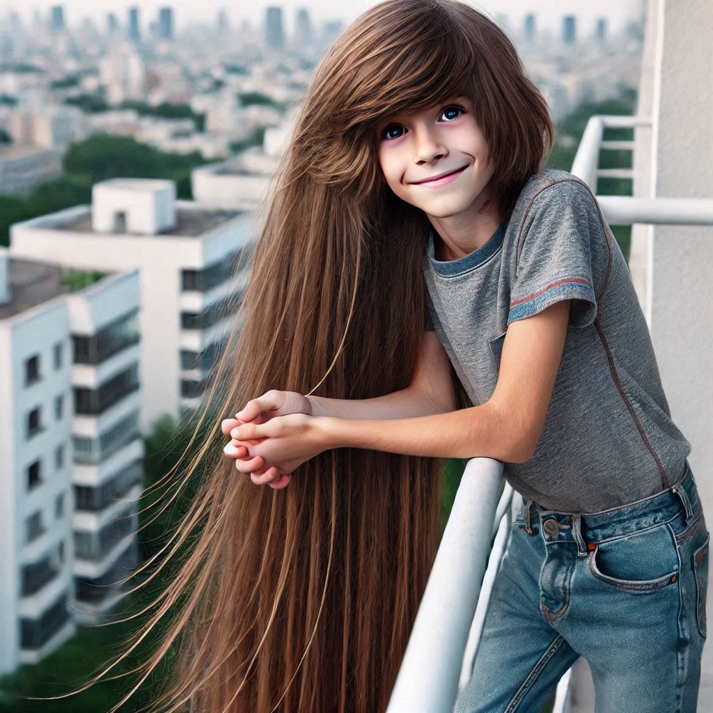 A boy lets his hair down