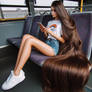 Riding on the bus with super long hair