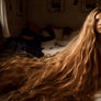 Relaxing in Bed with Super Long Hair