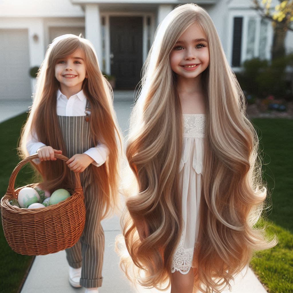 The Long Haired Siblings on an Easter Egg Hunt.