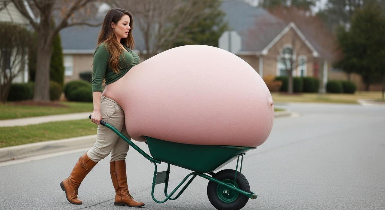 Having to carry my giant belly in a wheelbarrow