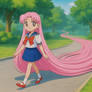 Chibiusa grows her long pink hair
