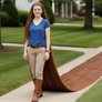 Taking a walk with my Super Long 70-mile Red Hair