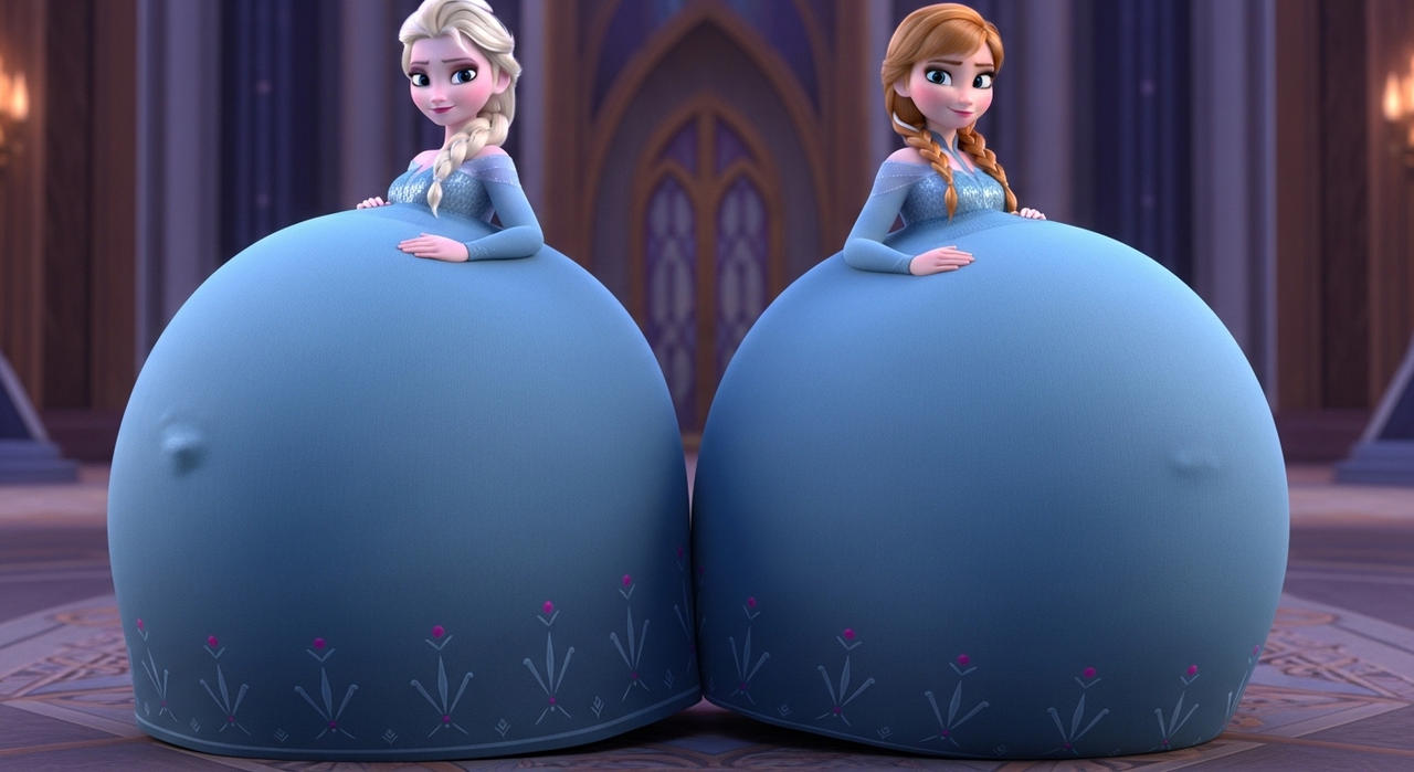Elsa and Anna's Overstuffed Huge Bellies