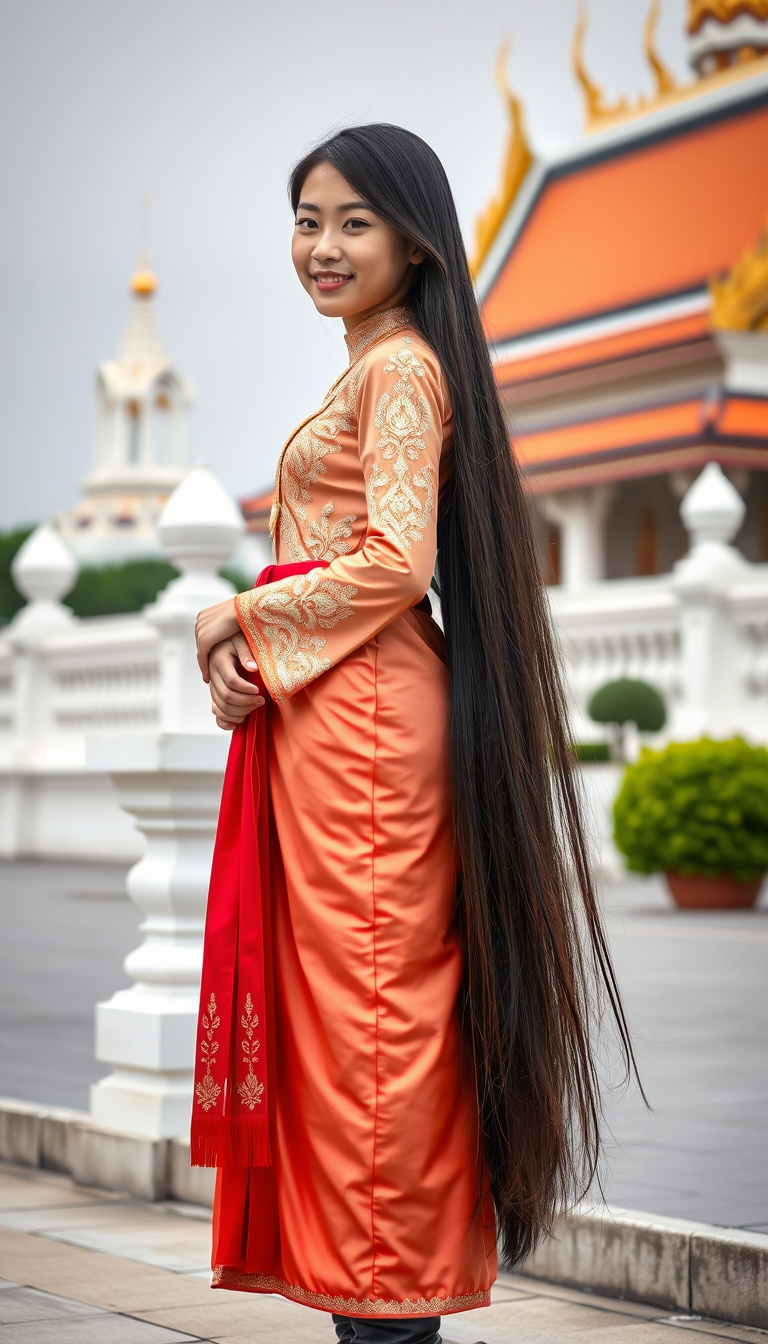 A young Thai Girl with Very Long Hair