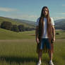 A man with his very long hair in the valley