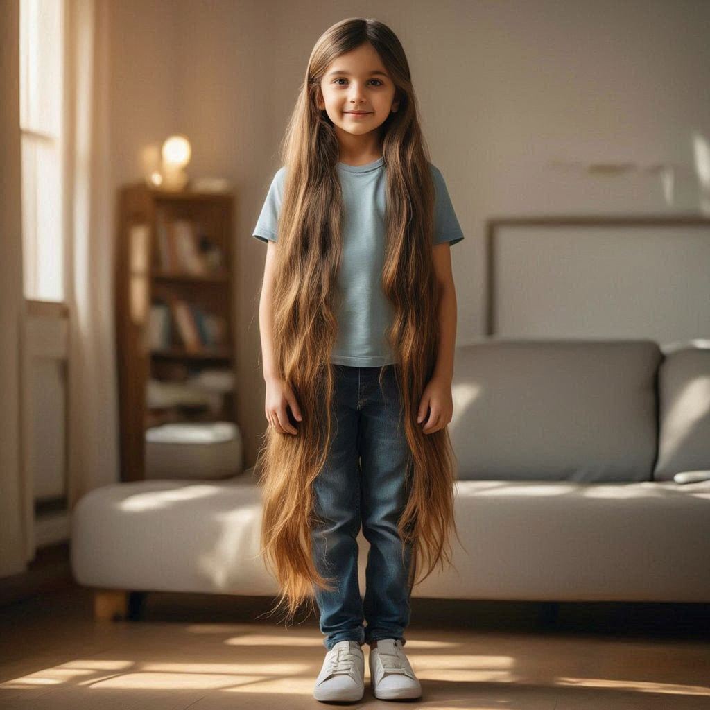 An 8-year-old boy with 3 feet Very Long Hair